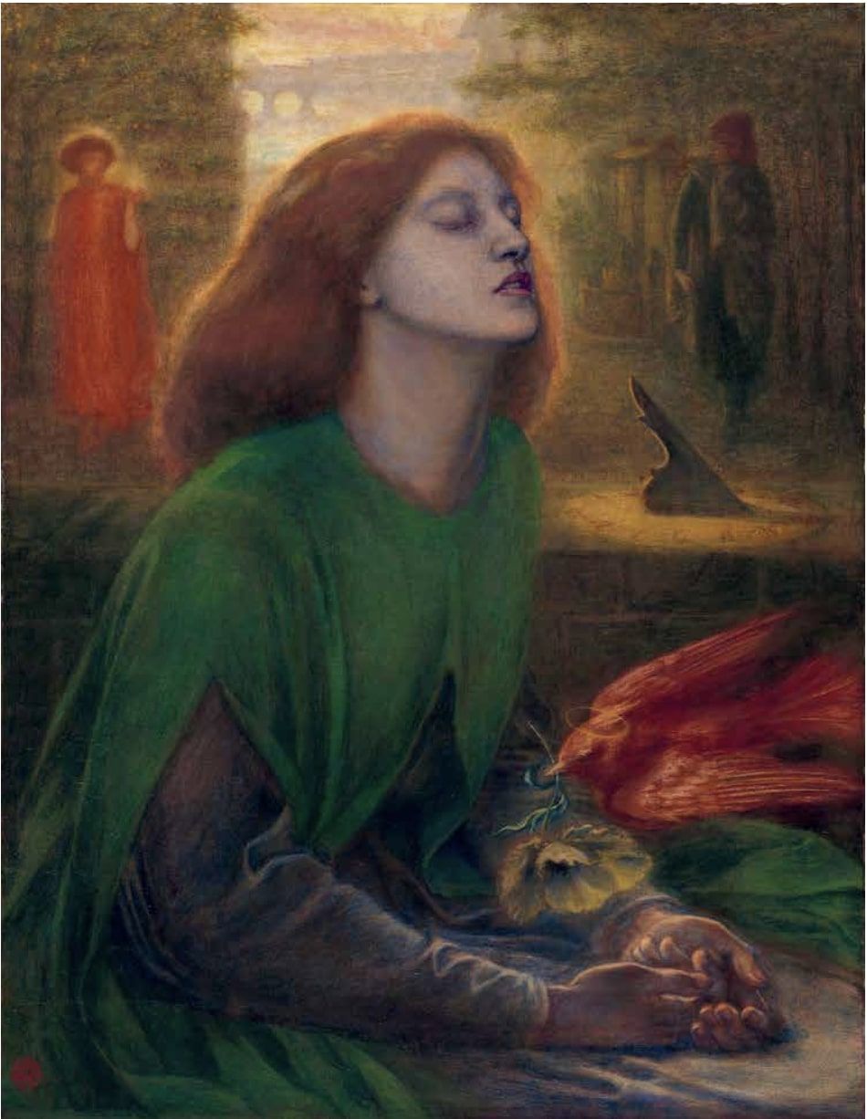 Dante Gabriel Rossetti: Beata Beatrix, 1864–70 körül, olaj, vászon, 86,4 cm × 66 cm, Tate Britain, London, forrás: Wikimedia Commons